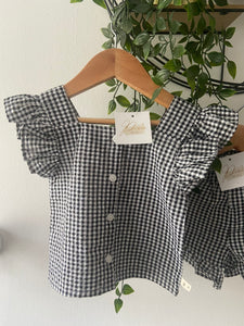 BRAX Gingham 2 piece Frill Sleeve Button Top and Shorts