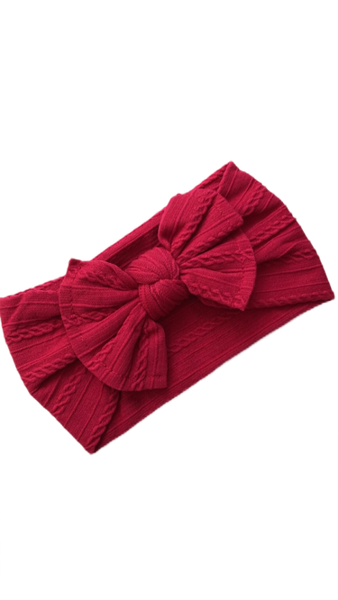 Cranberry cable knit bow headband