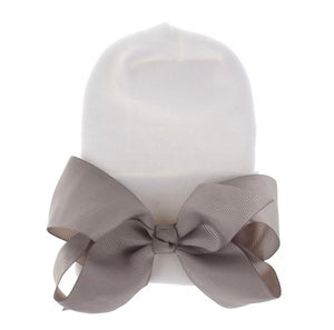 New born ribbon hat (white and grey)