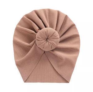 Ribbed top knot turban (tan)