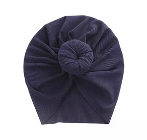 Ribbed top knot turban (navy)