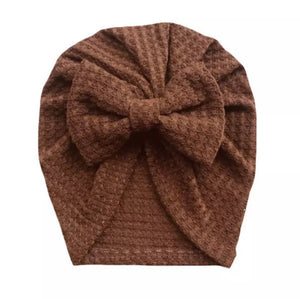 Waffle knitted bow turban (brown)